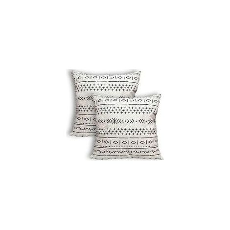 Lot de 2 Housses de Coussin Boho Noir & Crème, 18x18 Pouces, Imperméables, Décor Extérieur/Intérieur pour Canapé, Patio (1/5)