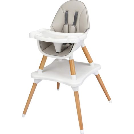 COSTWAY 4-in-1 Babyhochstuhl, Hochstuhl & Essstuhl & Kinderstuhl & Kindersitzgruppe, Kinderhochstuhl hoehenverstellbar, Babystuhl, Kombihochstuhl mit Sicherheitsgurt und abnehmbares Tablett Grau (1/5)