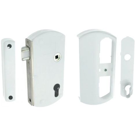 Serrure pour portail bois / PVC / alu - à pêne demi-tour - Modulox - blanc - TIRARD