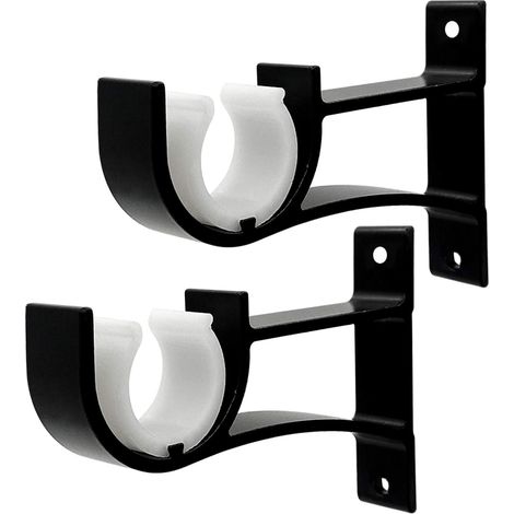 Support Double Rideau - Acier Solide Épais - Fixation Murale - Design Fin - Fermoir Plastique Intégré - Lot de 2 (1/5)