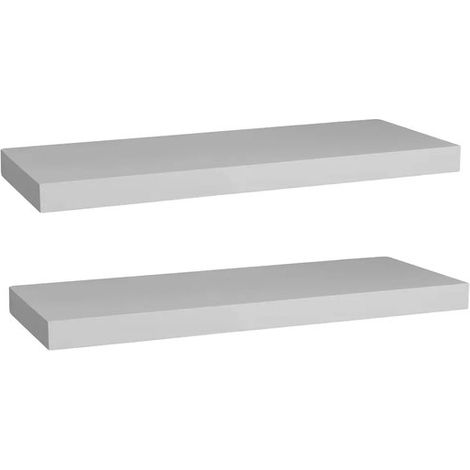 Étagère murale flottante Bassline - Lot de 2 - Blanc - 60 cm - Bois/MDF - Bibliothèque - Étagère murale - Étagère de rangement - Étagère suspendue (1/5)