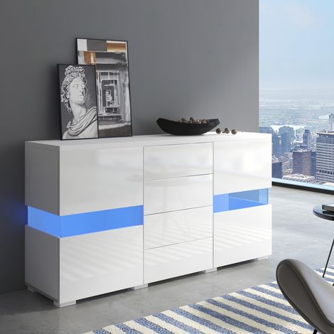 Mobile TV con LED e 4 cassetti MDF 140 cm bianco OKMYHOME (1/5)