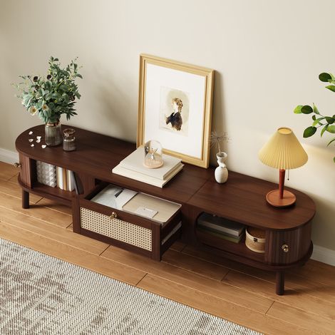 Mueble TV natural con cajones de ratán y puertas anchas OKMYHOME (1/5)