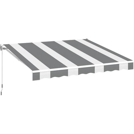YODOLLA Retractable Manual Awning, 4x3m DIY Folding Awning with Hand Crank Patio Garden Sun Shade Canopy Gazebo, Grey-White