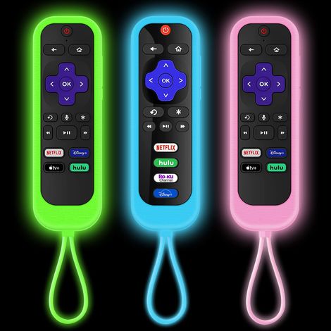 Funda protectora universal para mando a distancia de RokuTV, luminosa, antideslizante, a prueba de golpes y resistente a la suciedad, en azul verdoso y rosa. (1/4)