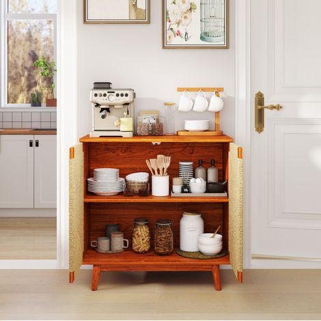 Sideboard 79 x 39,5 x 78 cm aus Holzwerkstoff, braun, Flechttüren – MEUBLIV (1/5)