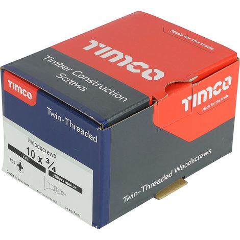 TIMco Twin Thread Zinc Countersunk Woodscrew 10 x 3/4 Qty 200