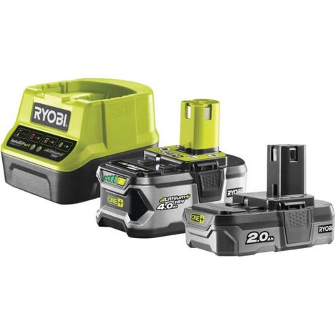 2 batterie RYOBI 18V LithiumPlus OnePlus 4.0 Ah/ 2.0Ah - 1 caricatore rapido RC18120-242G