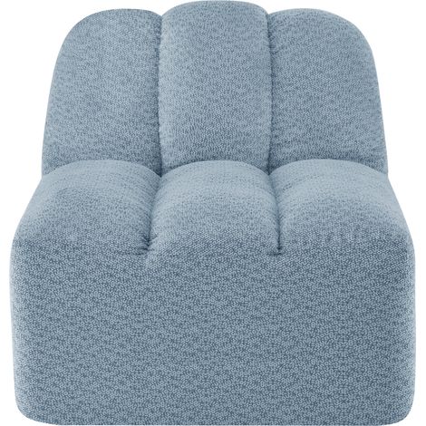 Divano modulare blu senza struttura rigida in tessuto effetto bouclé, con pouf abbinabile (1/5)