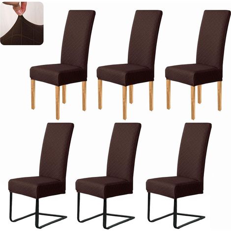 Housses de chaise de salle à manger extensibles et lavables, lot de 6, marron (1/5)