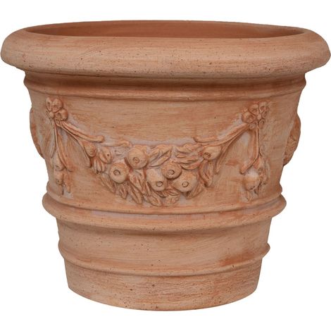 Round terracotta vase Outdoor vase 30X25 cm Garden planter Hand made pot Made Italy Round balcony vase flowers Decorative pots