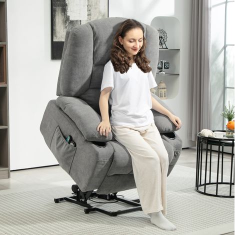 Fernsehsessel 97x90x102 cm dunkelgrau Polyester mit Aufstehhilfe, Liegefunktion, Massage und Wärme (1/4)
