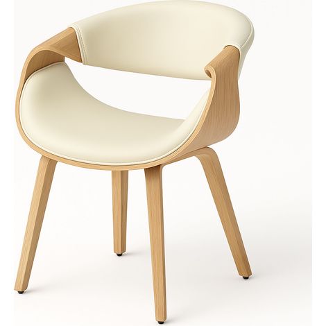 Frankystar – Fauteuil relax en bois massif et similicuir blanc – Style rétro – Hauteur 75 cm – Assise rembourrée pour confort optimal (1/5)