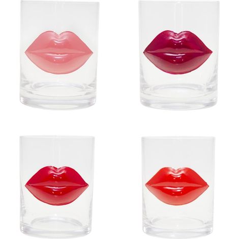 Lot de 4 Verres à Eau en Verre Transparent Kiss, Gobelets de Table - 7 x 7 x 10 cm - PANGIVO (1/4)
