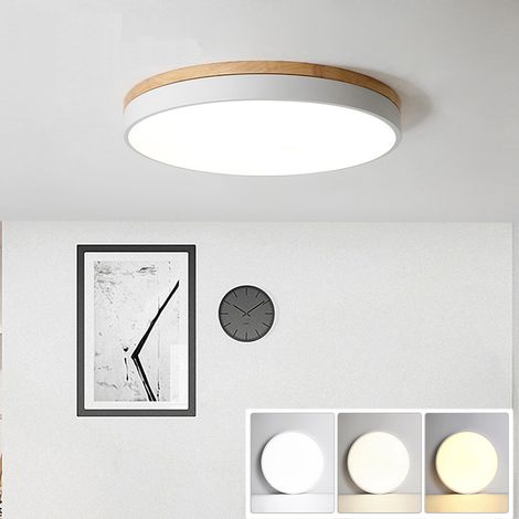 Plafonnier LED, Plafonnier Rond Moderne en Métal 24 W, 3 Températures de Couleur, pour Salon, Chambre, Cuisine, Couloir, Salle à Manger, 30 cm, Blanc (1/5)