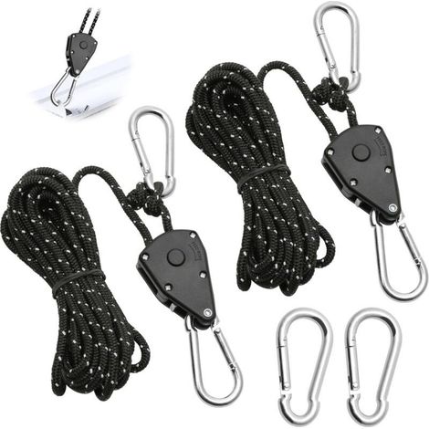 Corde à cliquet réglable 4m – Lot de 2 cordes en nylon et polypropylène – 2 mousquetons de rechange – Pour usage extérieur intensif (1/4)