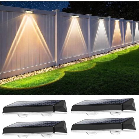 Applique Murale Extérieur Solaire Étanche IP67, 4 Unité Lumiere Solaire Exterieur Blanc avec 3 Modes Lampe Solaire Exterieur Puissante pour Cour, Jardin et Clôture