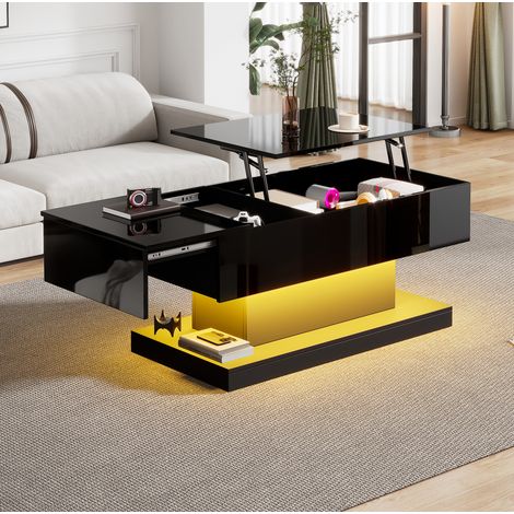 Mesa baja elevable LED 100 x 50 x 45 cm con almacenamiento, negra en tablero de partículas HAVRYA (1/5)