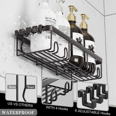 Étagère de douche sans perçage, ensemble de rangement de salle de bain 3 pièces, rangement de salle de bain sans perçage, accessoires de salle de bain en acier inoxydable 304, étagère de douche noire. (1/3)