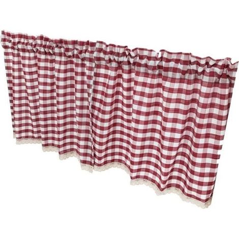 1 Stück roter Vichy-Gardine, lichtdurchlässig und halbtransparent, Landhausstil, 130 x 41 cm, für Küche oder Wohnzimmer (1/5)