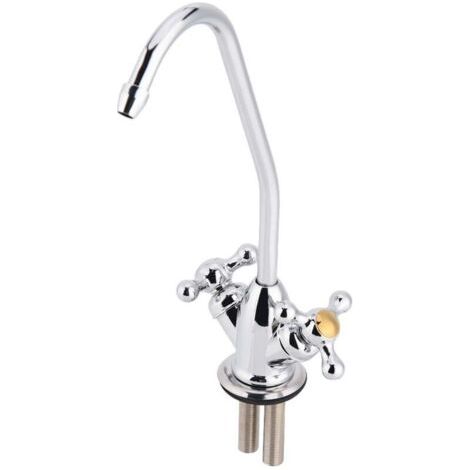 Robinet de cuisine à double tête en alliage de zinc 1/4'', filtre à eau potable à osmose inverse chromé RO (1/3)