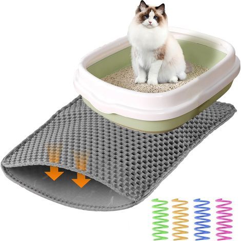 Katzenstreumatte, 45 x 30 cm, wasserdicht, doppellagig, EVA, waschbar, Wabenmuster, hausförmige Katzentoilette (1/5)