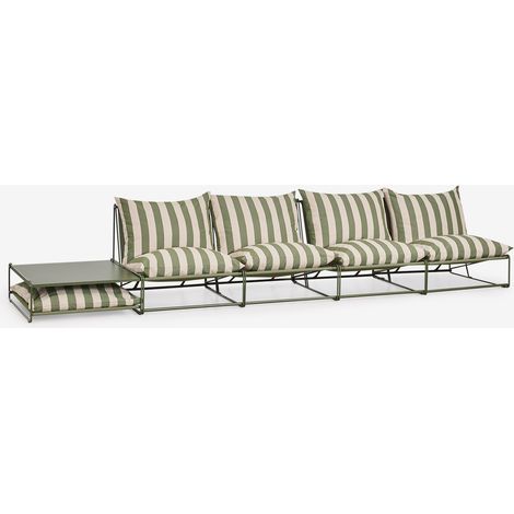 Ensemble de jardin avec canapé modulaire 4 pièces et table d'appoint convertible Amaro SKLUM Beige Tapioca - Vert olive intense (1/5)
