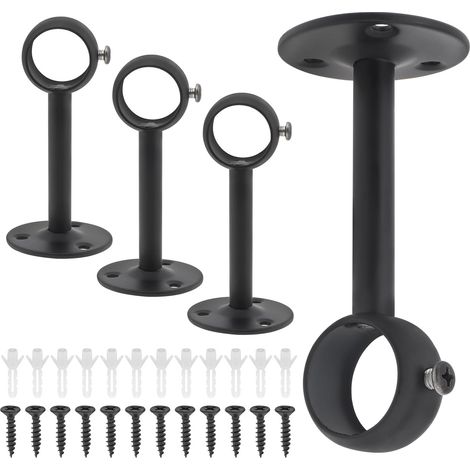 4 Pièces - Support Tringle Rideau - Acier Inoxydable - Fixation Plafond Et Mur Pour Tube 32mm - Noir - 10x4,6x3,2cm (1/5)