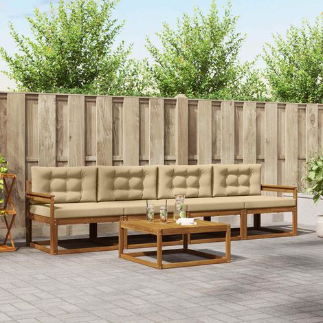 Outdoor-Sofagarnitur mit Kissen 5 pcs Natur und Beige