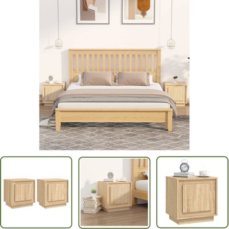 The Living Store Tables de chevet 2pcs chêne sonoma 44x35x45cm bois d'ingénierie - Table De Chevet - Meubles De Chambre - Mobilier Moderne - Commode - Étagère Murale (1/5)