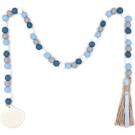 Guirlande de perles en bois style méditerranéen avec pompon, pendentif coquillage et étoile de mer, décoration rustique pour la maison ou la plage, plateau à étages - Coquillage (1/5)