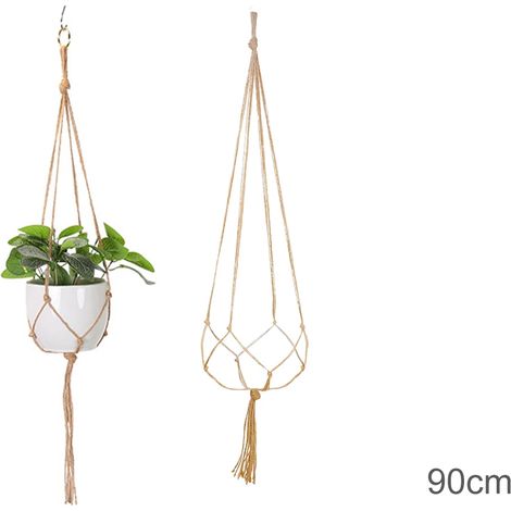 (A) Panier suspendu en macramé fait main pour plantes, support pour pots de jardin, décoration murale en macramé pour balcon, corde de levage nouée, décoration intérieure (1/4)