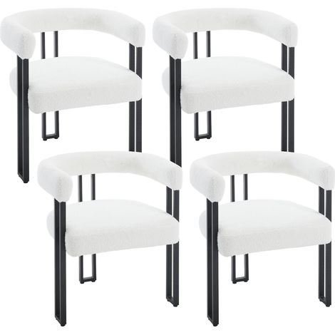 WOLTU 4er Esszimmerstühle Küchenstuhl Polsterstuhl mit Armlehnen, Sessel bequem modern, Sitzfläche aus Chenille, für Wohnzimmer, Esszimmer, Schlafzimmer, Creme (1/5)