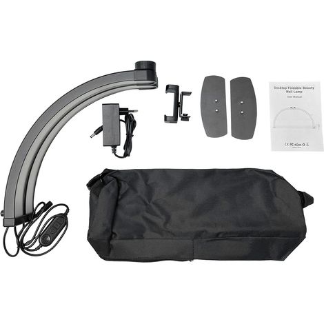 Lampe demi-lune pour table de manucure, 3 modes de couleur, pliable, avec support pour téléphone, 308 LED, pour salon de beauté, noire, prise UE (1/5)