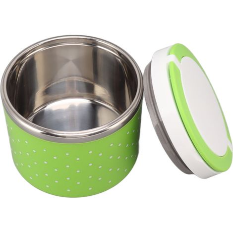 Boîte à lunch ronde isotherme, étanche et portable, grand format, idéale pour l'école, le bureau et les voyages (verte). (1/5)