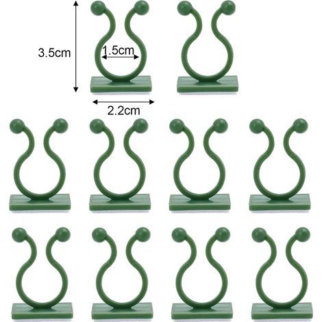 (10 pièces, vert - M) Clips de support invisibles pour plantes grimpantes, orchidées, tomates, etc. - Fixation murale autocollante en plastique. (1/4)