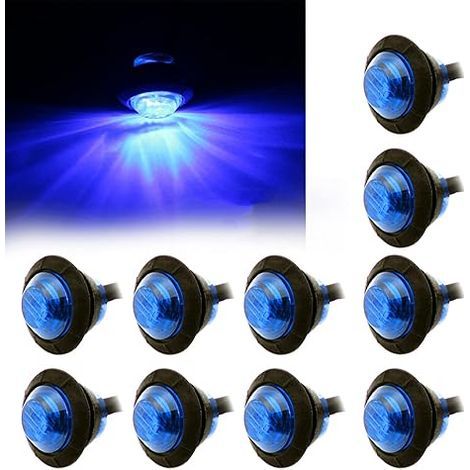 10PCS 3/4" 12V LED Lampe Latérale Ronde pour Camion, Voiture, Bus, Remorque, Caravane, Bateau, Feu Arrière, Feu Stop (Bleu) (1/5)