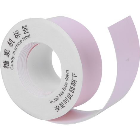 Ruban d'étiquetage thermique papier pour machine à étiqueter, fond rose, lettres noires (1/5)