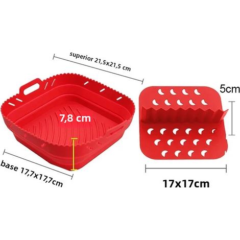 Tapis de cuisson en silicone rouge pour friteuse à air chaud, récipient de cuisson pliable et réutilisable (1/5)