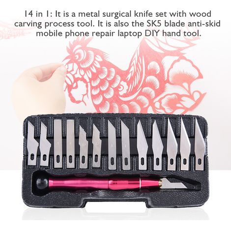 Kit de couteaux de découpe SK5 14 en 1 pour le bricolage, comprenant des outils de sculpture sur métal et de réparation pour téléphones portables et ordinateurs. (1/5)