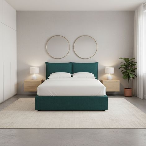 Cama Individual Chatteris, Con Funda, Hecho en Italia, Verde Petróleo (1/4)