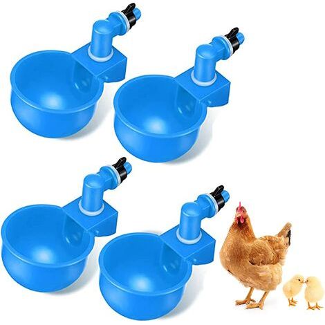 Lot de 4 Abreuvoir automatique, Plastique bleu, Robinet à bille, Pour poulets, canards, oiseaux (1/5)