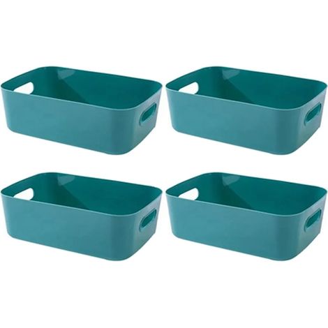 Cesta de almacenamiento de plástico, contenedor de almacenamiento abierto con asas - Organizador para cocina, dormitorio, debajo del fregadero, baño - 4 piezas (verde) (1/5)