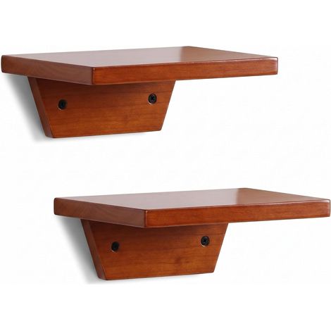 Small Floating Wall Shelves, Trapezoidal Wall Shelf for Plants, Speaker, Table Lamp, Decorative Wooden Lines for Living Room, Bedroom, Kitchen, Pine, 15 x 20 cm, Pack of 2 (Nuts) (1/5)