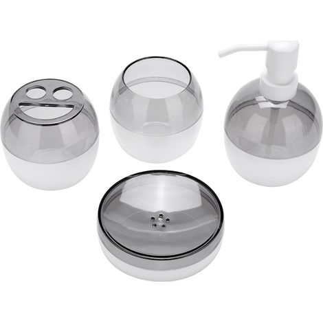 Ensemble Accessoires Salle De Bain - Porte Savon Distributeur Porte Brosse À Dents Gobelet - Plastique Résistant Design Rond - Lot De 4 Pièces (1/5)
