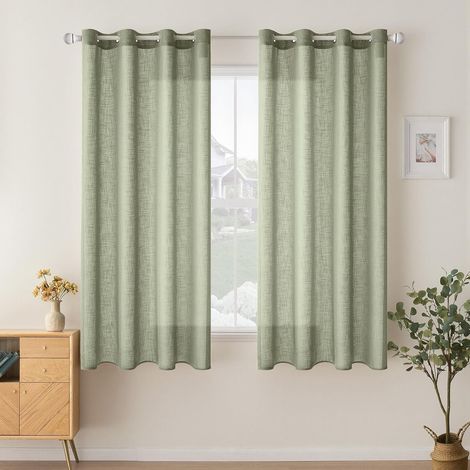Lot de 2 Rideaux en Lin Translucides Voilage à Oeillets Rideaux et Draperies Intérieurs Modernes pour Chambre Fenêtre Salon Coucher 140x145 cm Gruau (1/5)