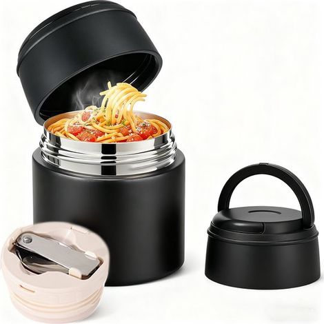 Recipiente para alimentos，Termo de 550 ml para sopa caliente，Olla isotérmica para alimentos，Recipiente de boca ancha para el almuerzo，Negro (1/5)