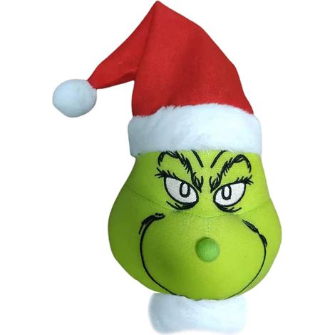 1 décoration de Noël en forme de tête de Grinch, poupée monstre verte et poilue (15 cm) (1/5)