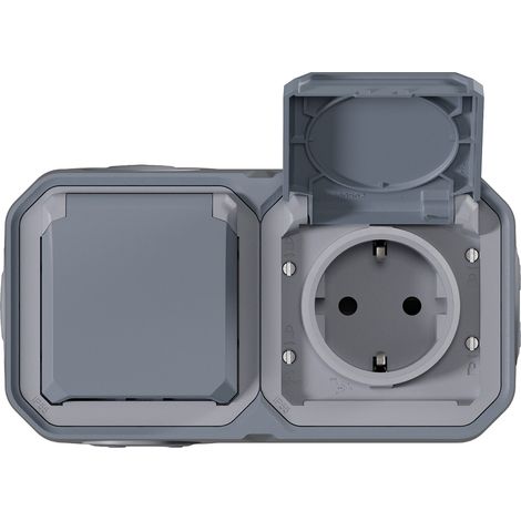 Legrand Interruptor plexo toma doble hor superficie gris