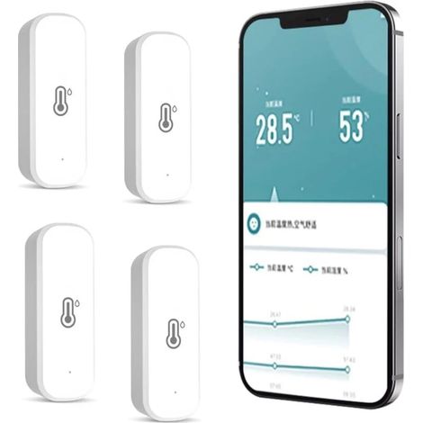 Lot de 4 thermomètres-hygromètres WiFi intérieur/extérieur - Mesureur de température et d'humidité sans fil avec alerte à distance[dt] (1/4)